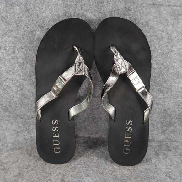 Guess Shoes Womens 7 Platform Sandals Flip Flop Wedge Casual Slip On Metallic - Picture 6 of 10